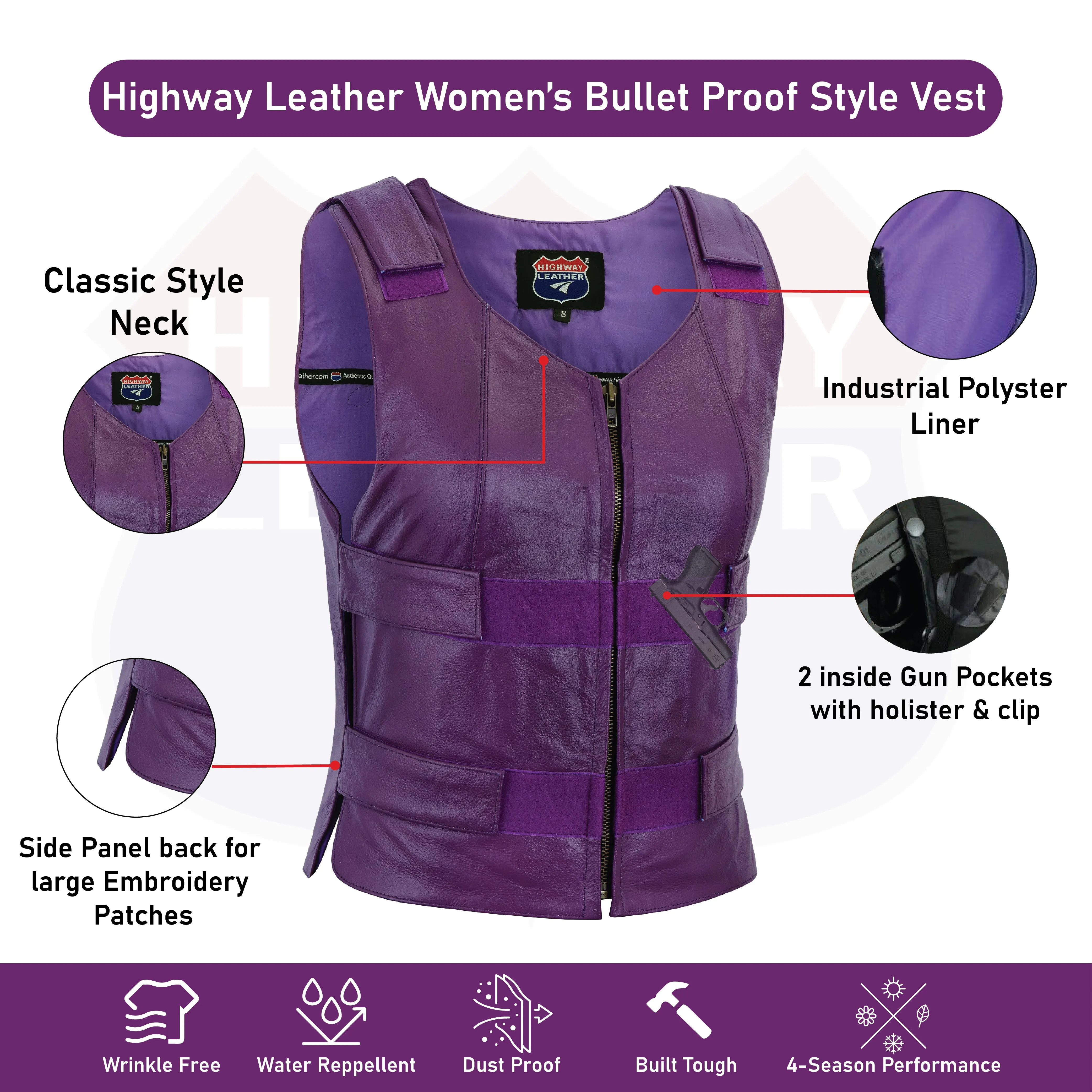 14945PURPLE SHADE#53 WOMEN PURPLE BULLET PROOF LEATHER VEST