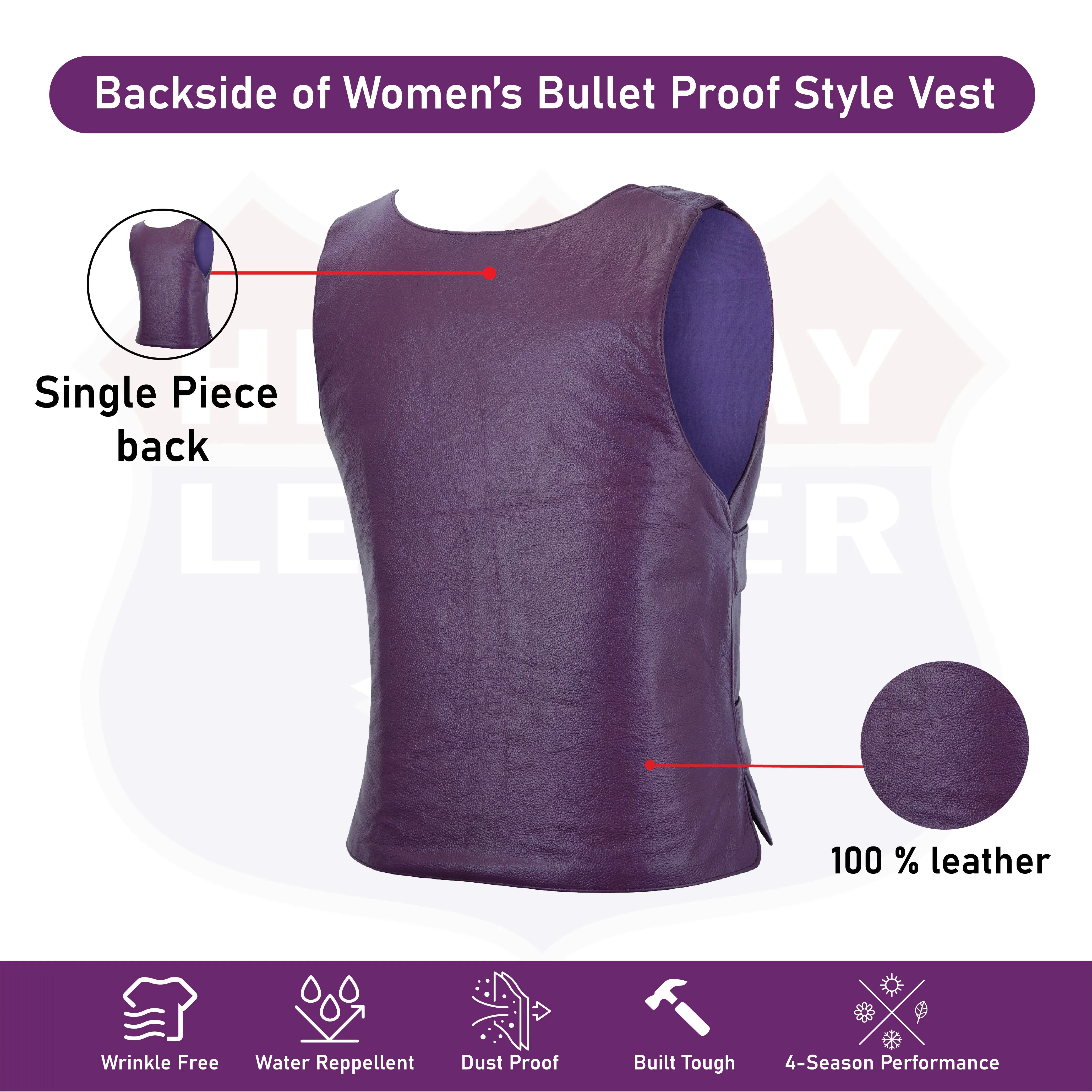 14945PURPLE SHADE#53 WOMEN PURPLE BULLET PROOF LEATHER VEST