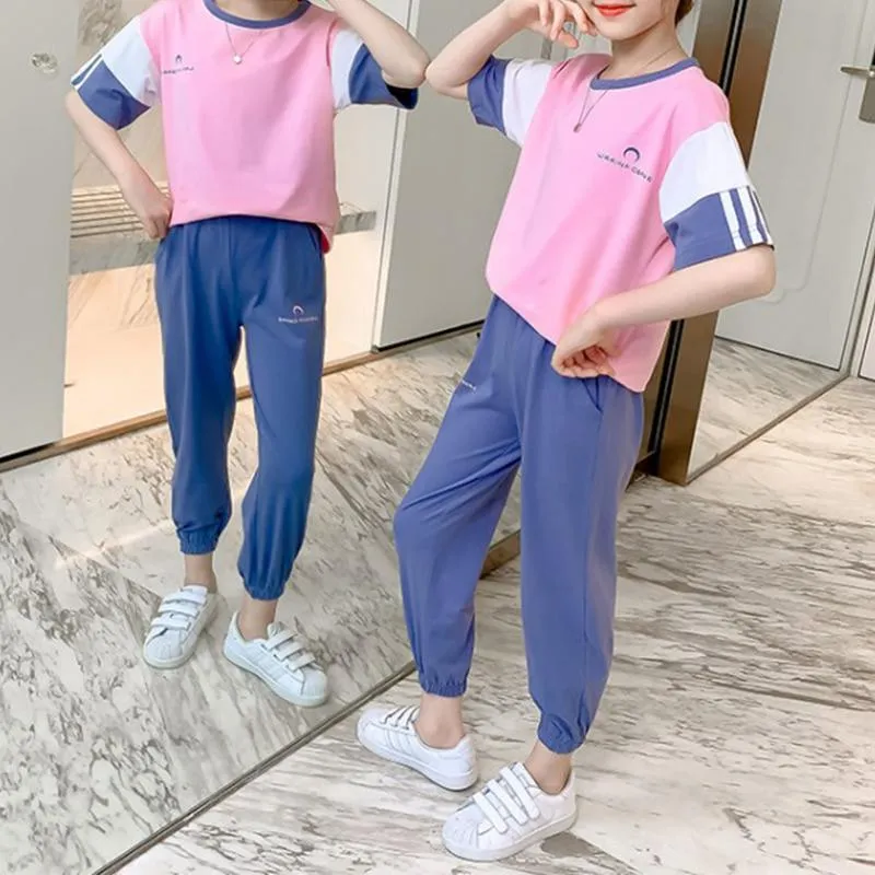 2-piece Casual Color-block T-shirt and Pants Sets