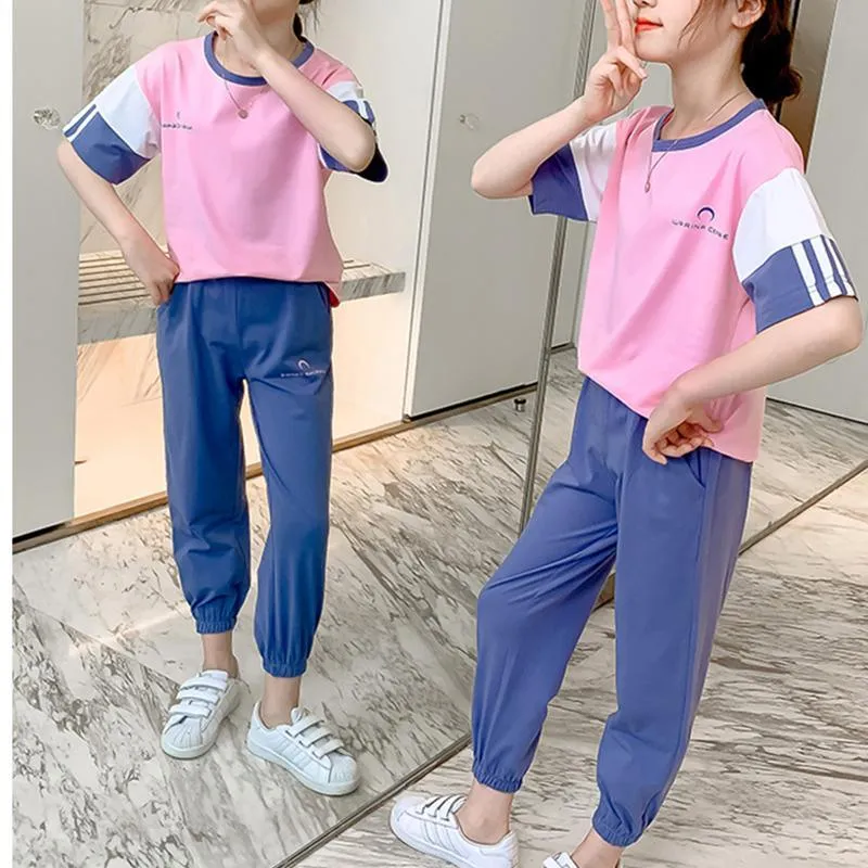 2-piece Casual Color-block T-shirt and Pants Sets