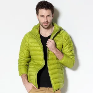 2018 New Men White Duck Down Jacket Portable Hooded Down Coat Ultralight Men Winter Coat Warm Thermal Down Parkas Plus Size