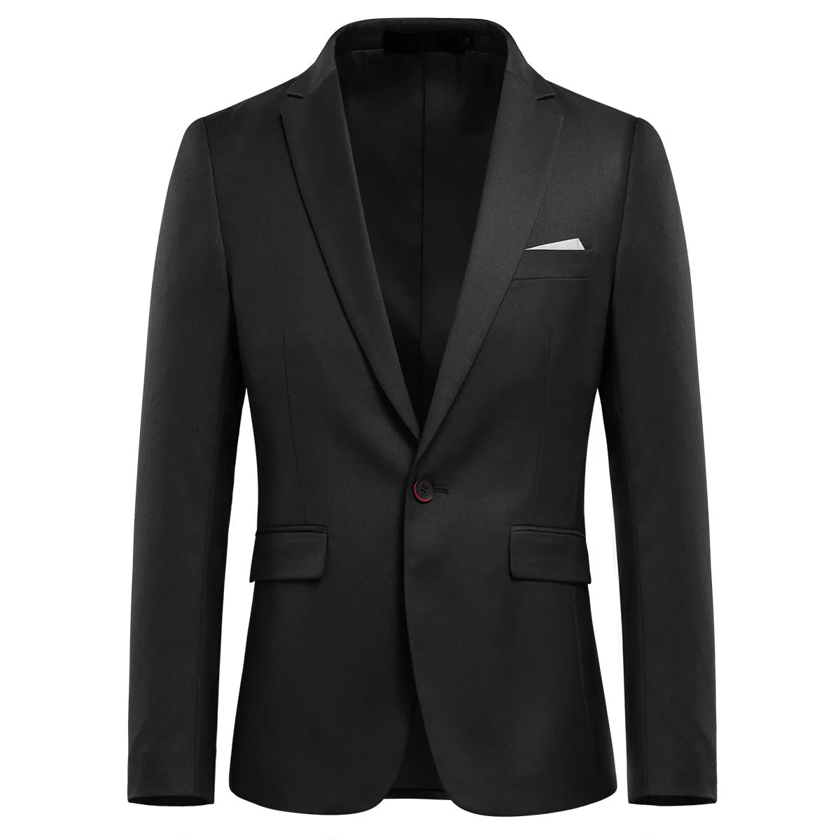 3-Piece Slim Fit Solid Color Jacket Smart Wedding Formal Suit Black