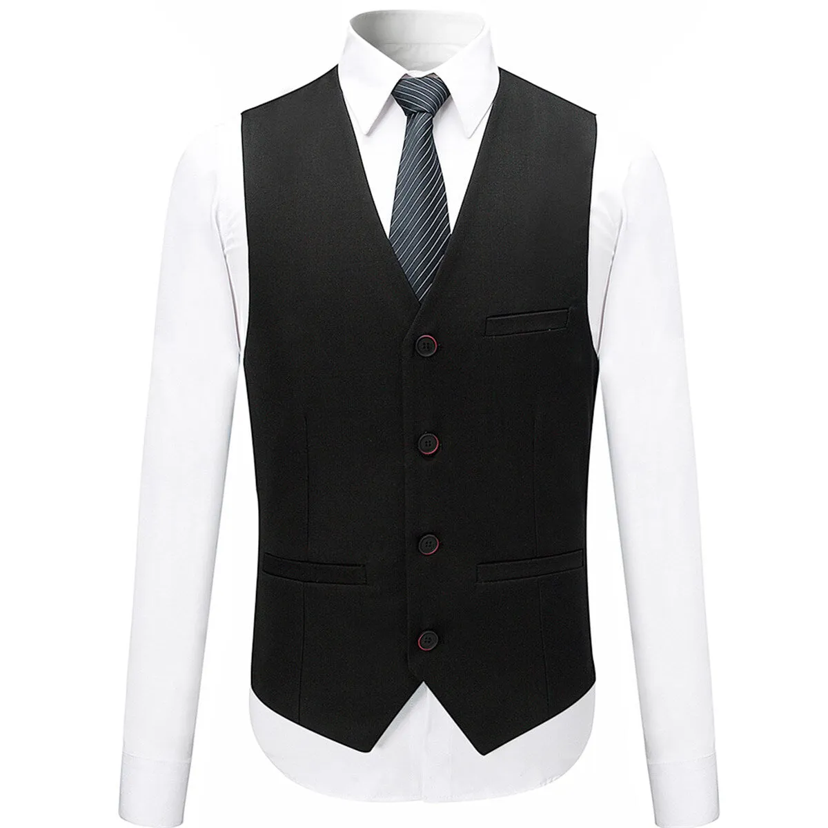 3-Piece Slim Fit Solid Color Jacket Smart Wedding Formal Suit Black