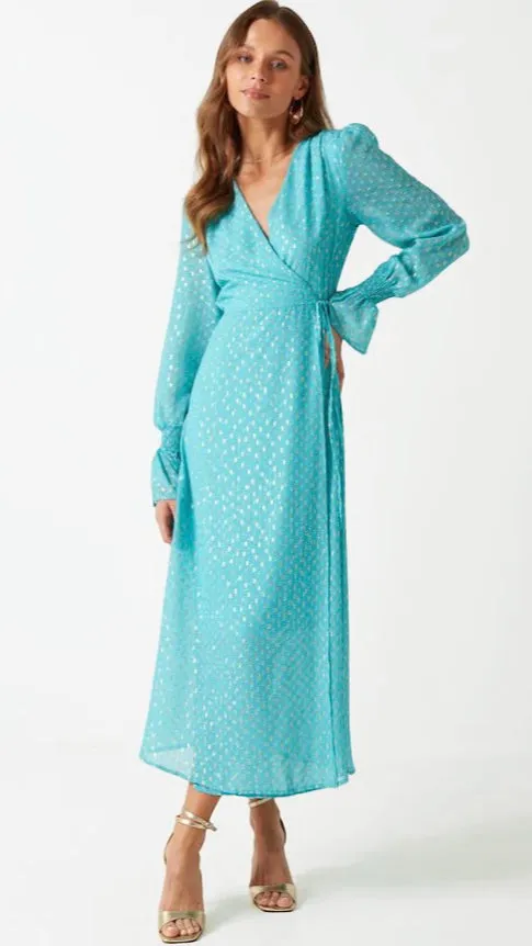 4-A0726 Sian Gold Foil Spot Dress in Turquoise