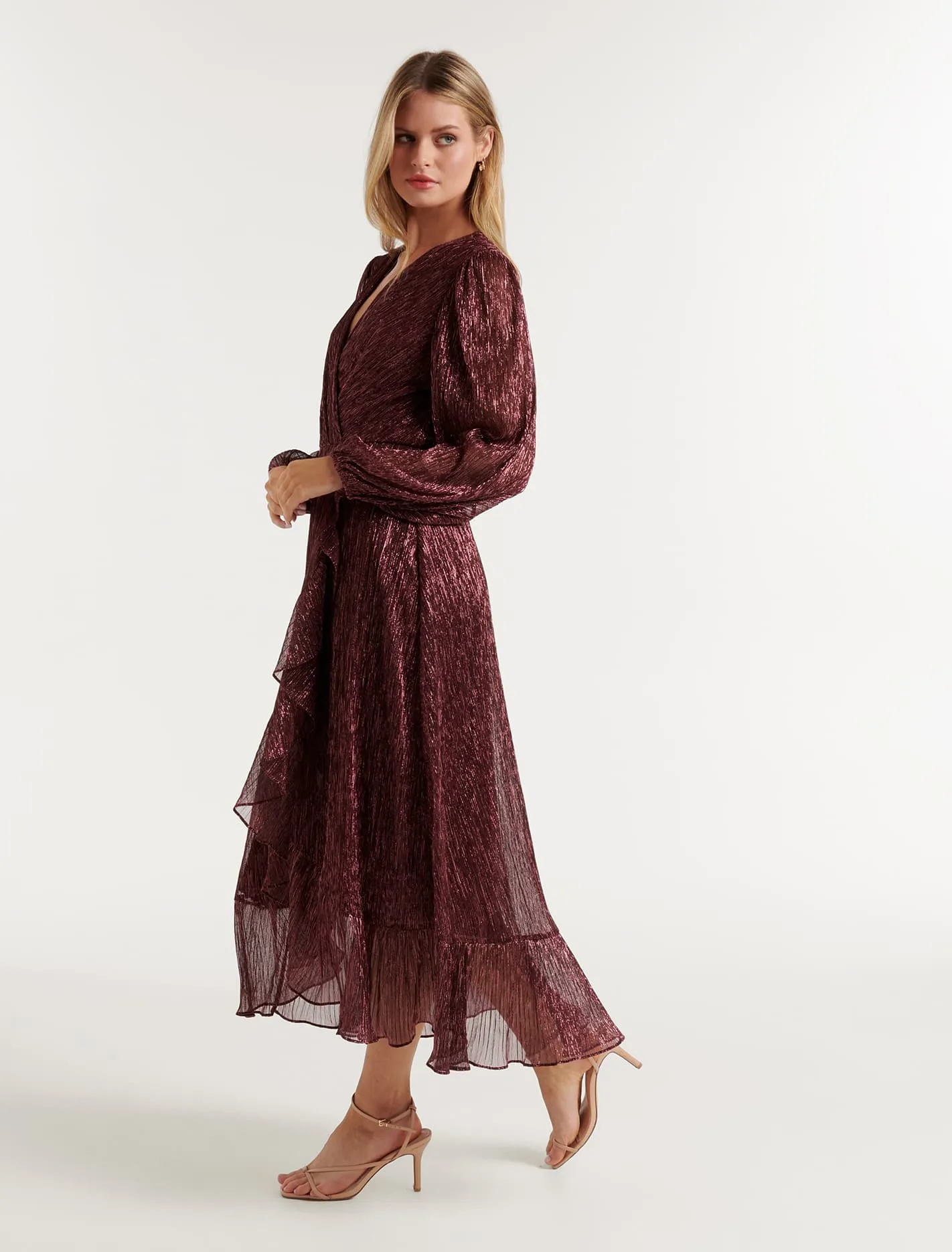 Adeline Plisse Wrap Midi Dress