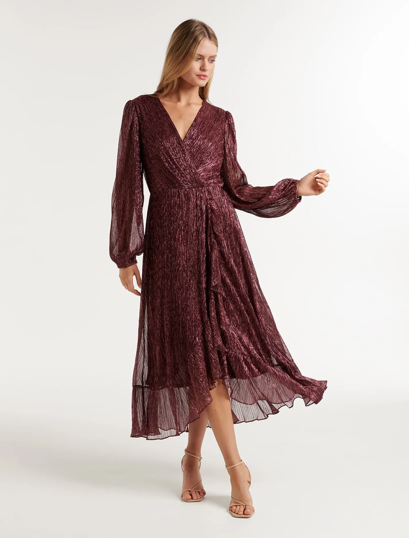 Adeline Plisse Wrap Midi Dress