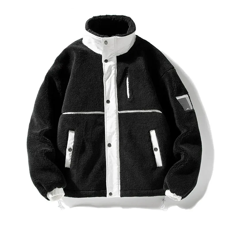 Aidase New Winter Fleece Jacket Men Lamb Wool Streetwear Patchwork Warm Casual Coat Mens Parkas Streetwear Stand Collar Outerwear Man