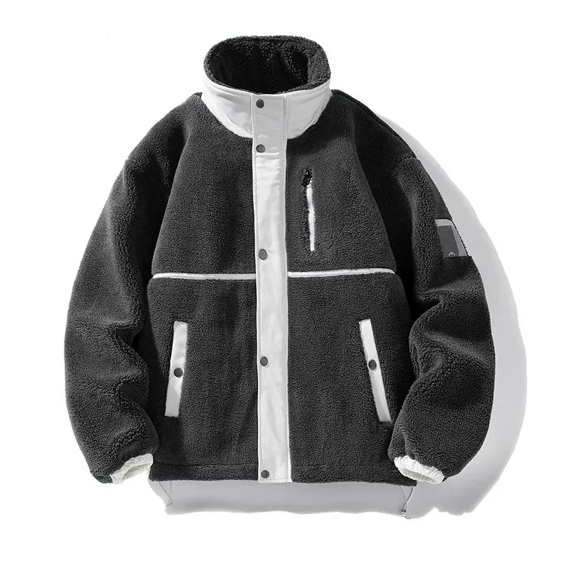 Aidase New Winter Fleece Jacket Men Lamb Wool Streetwear Patchwork Warm Casual Coat Mens Parkas Streetwear Stand Collar Outerwear Man