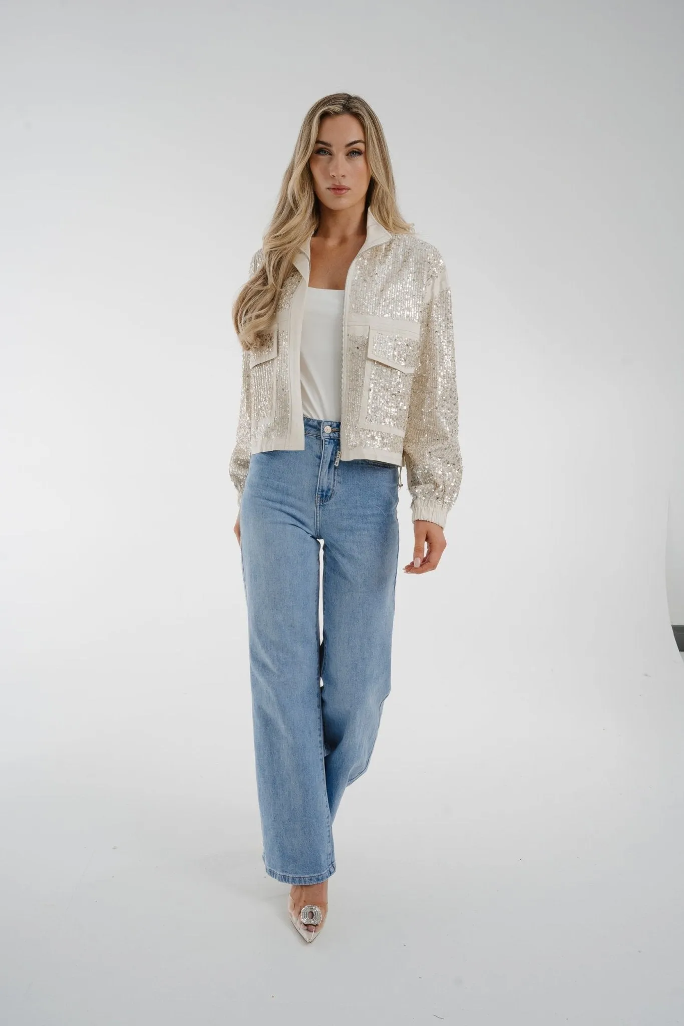 Alana Sequin Jacket In Ivory