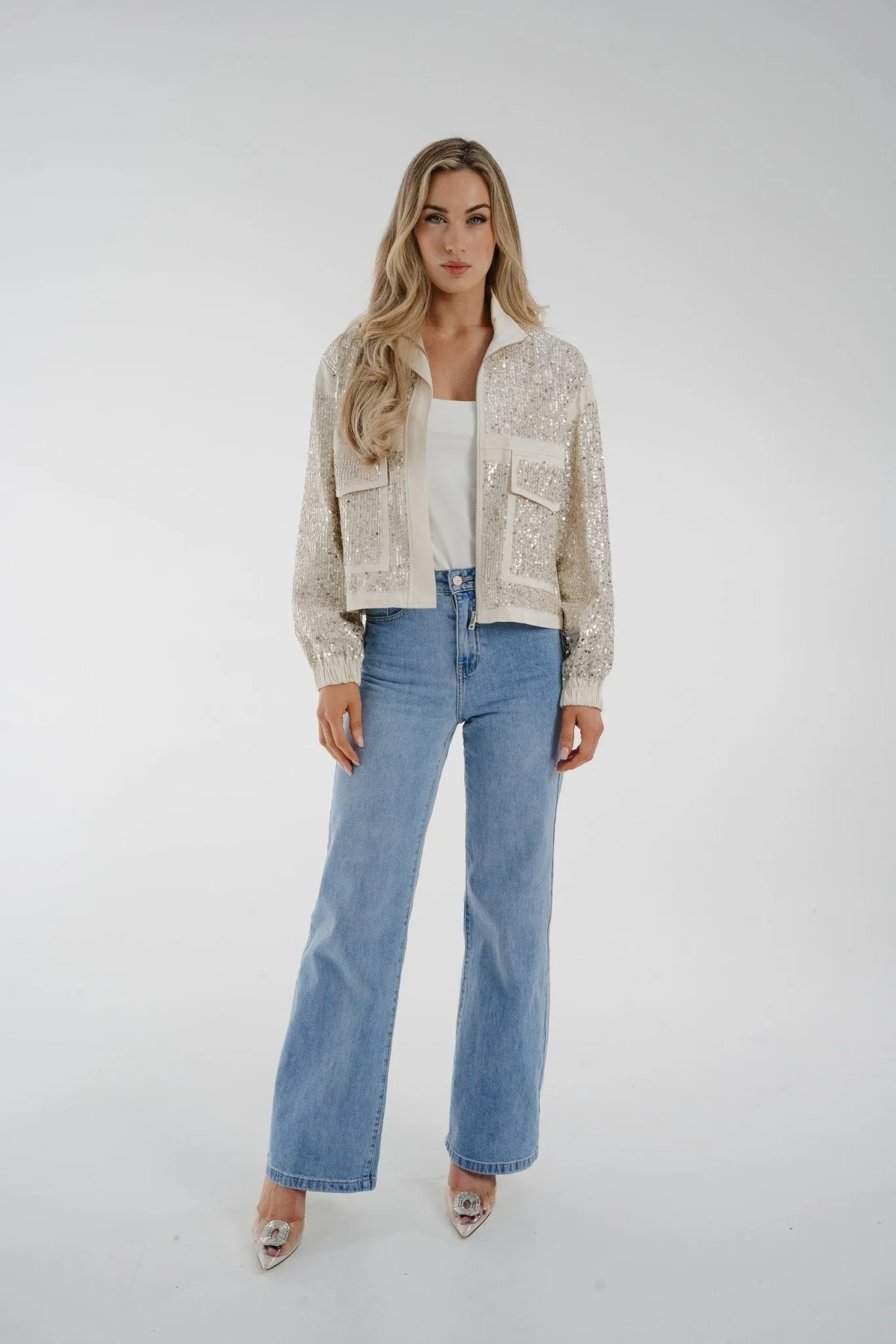 Alana Sequin Jacket In Ivory