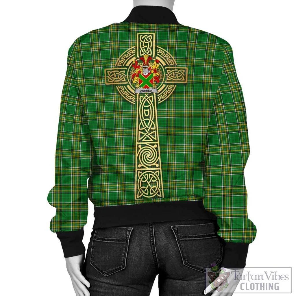 Andrew Irish Clan Tartan Bomber Jacket with Coat of Arms Celtic Tree of Life Style