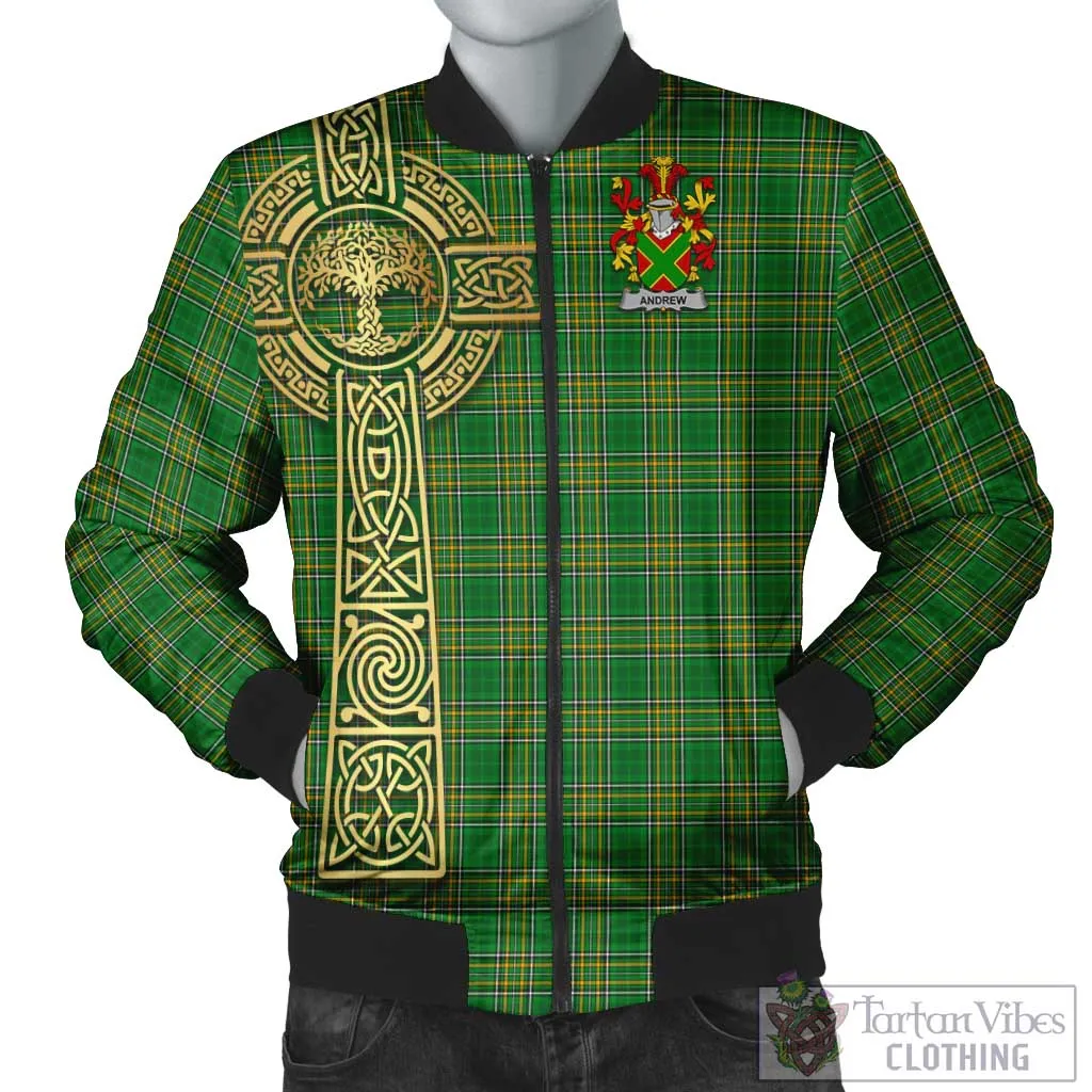 Andrew Irish Clan Tartan Bomber Jacket with Coat of Arms Celtic Tree of Life Style