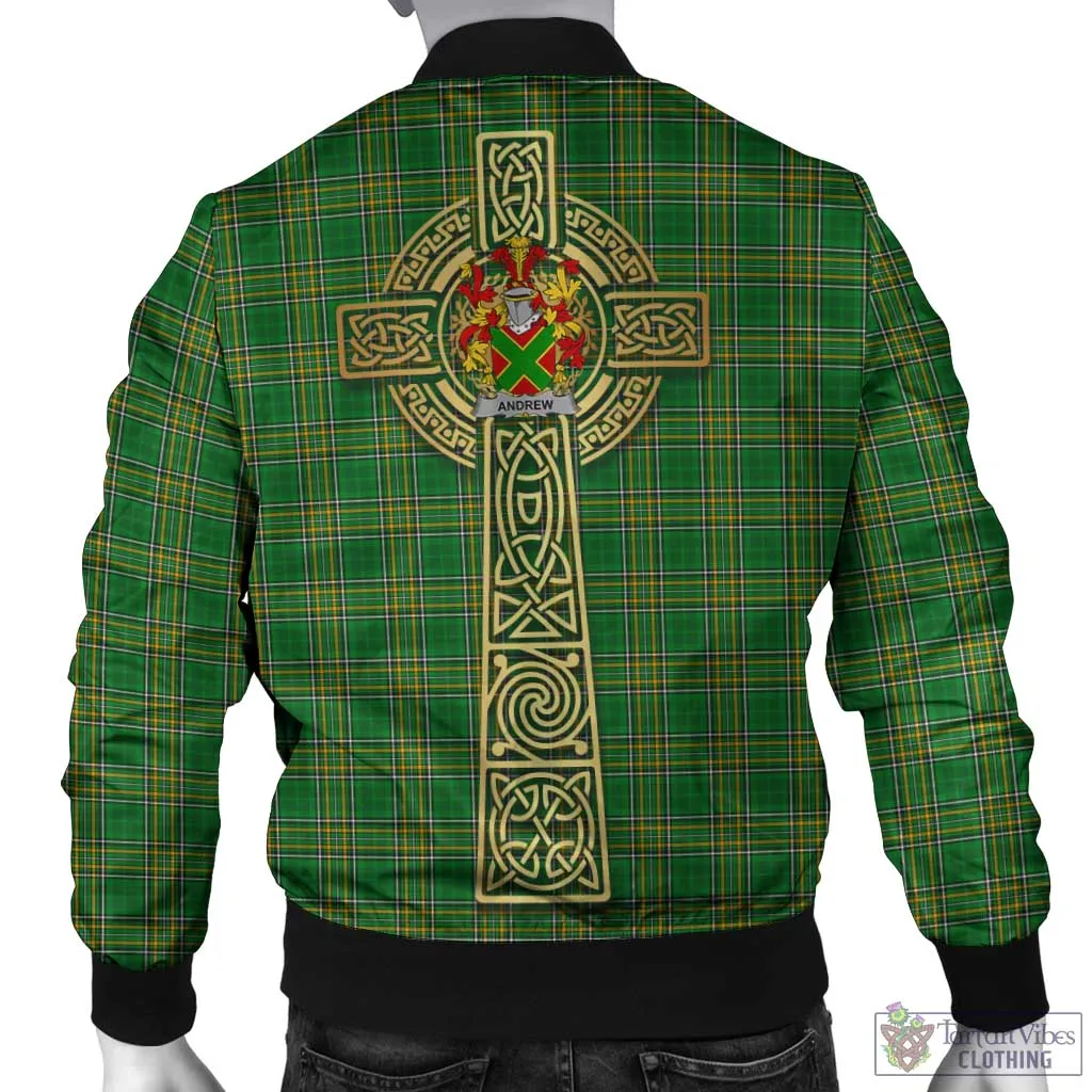 Andrew Irish Clan Tartan Bomber Jacket with Coat of Arms Celtic Tree of Life Style