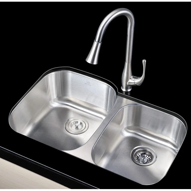 ANZZI Moore Undermount Stainless Steel 32 in. 0-Hole 60/40 Double Bowl Kitchen Sink in Brushed Satin