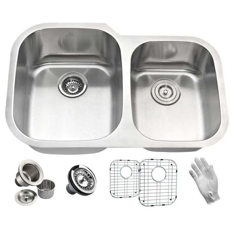 ANZZI Moore Undermount Stainless Steel 32 in. 0-Hole 60/40 Double Bowl Kitchen Sink in Brushed Satin