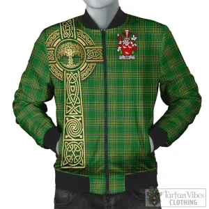 Ash Irish Clan Tartan Bomber Jacket with Coat of Arms Celtic Tree of Life Style