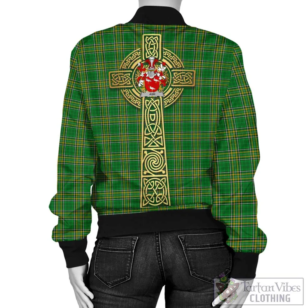 Ash Irish Clan Tartan Bomber Jacket with Coat of Arms Celtic Tree of Life Style