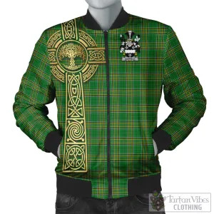 Ashfield Irish Clan Tartan Bomber Jacket with Coat of Arms Celtic Tree of Life Style