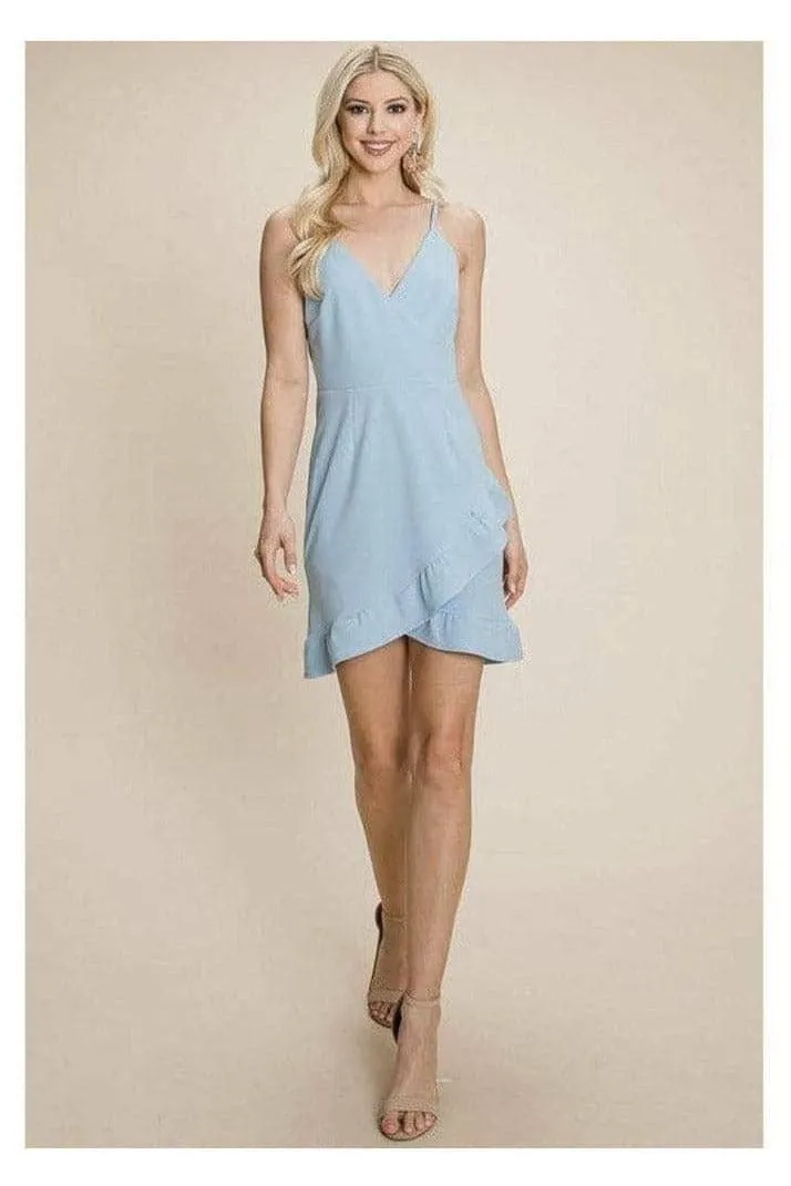 Asymmetrical Ruffle Hem Wrap Mini Dress