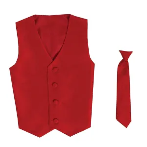 Baby Boys Red Poly Silk Vest Necktie Special Occasion Set 3-24M