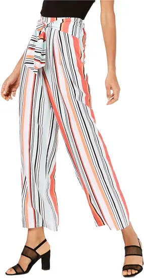 Bar III Womens Striped High Rise Wide Leg Pants