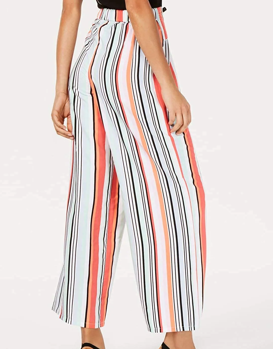 Bar III Womens Striped High Rise Wide Leg Pants