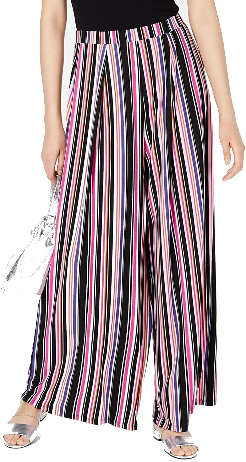 Bar III Womens Striped High Rise Wide Leg Pants