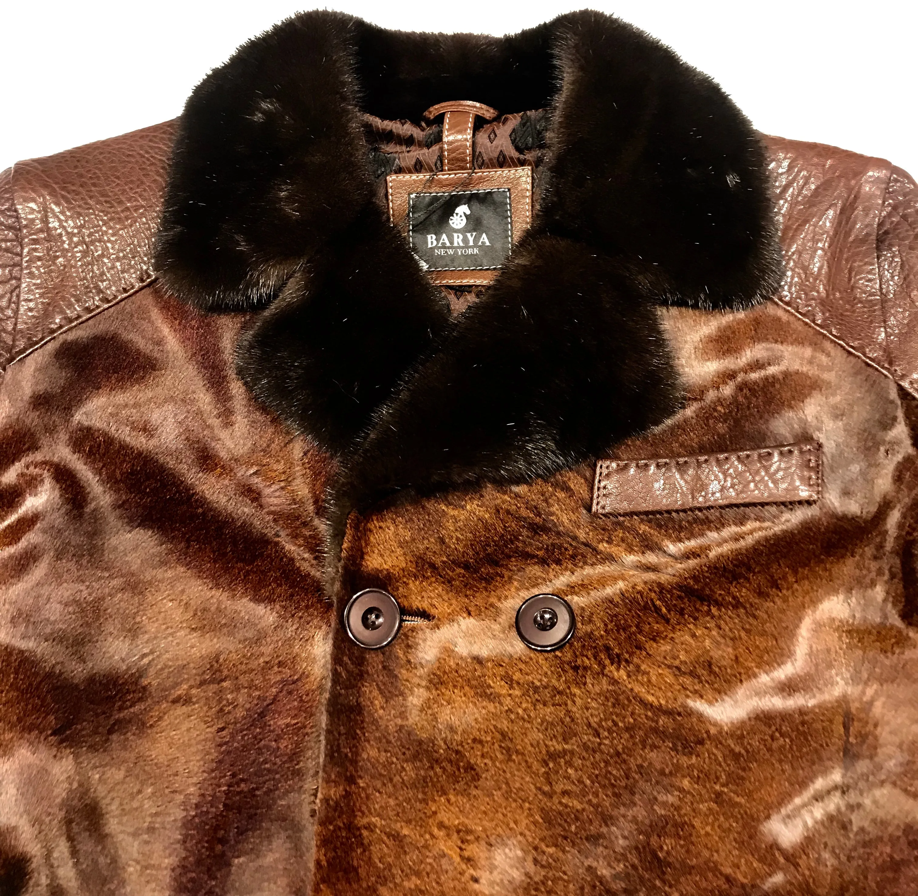 Barya NewYork Chocolate Pony Hair Mink Collar Peacoat