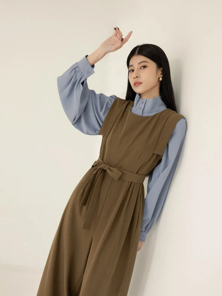 Basic Wrinkle Free Sleeveless Long Jumpsuit Pants