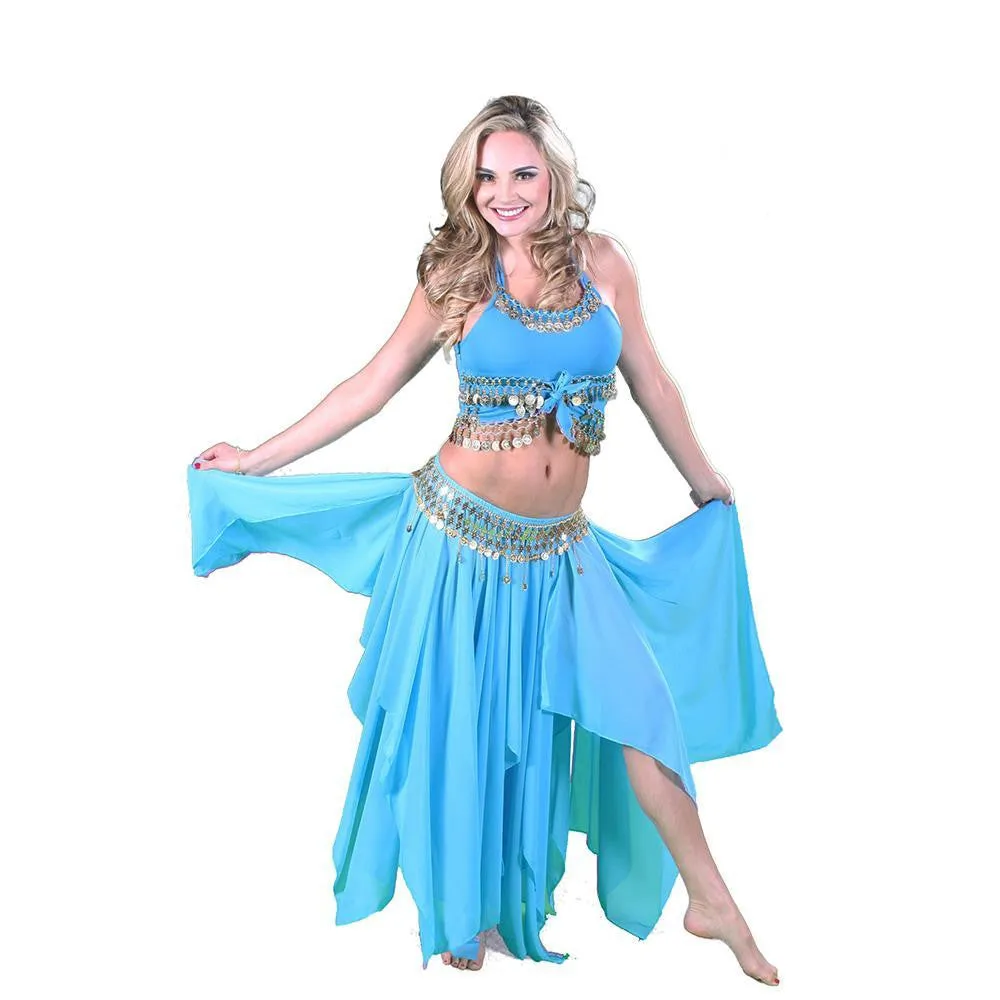 Belly Dance Skirt, Top, & Coin Belt Costume Set | REVELRY