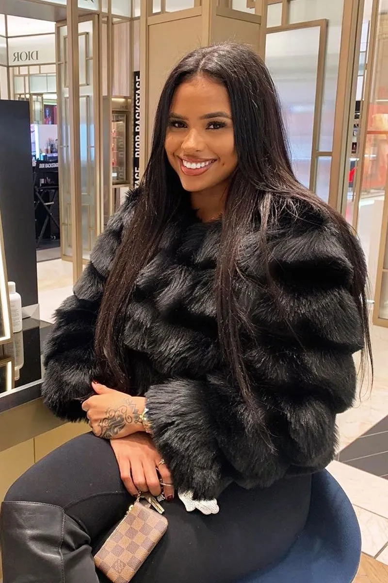 Black Faux Fur Jacket - Estelle