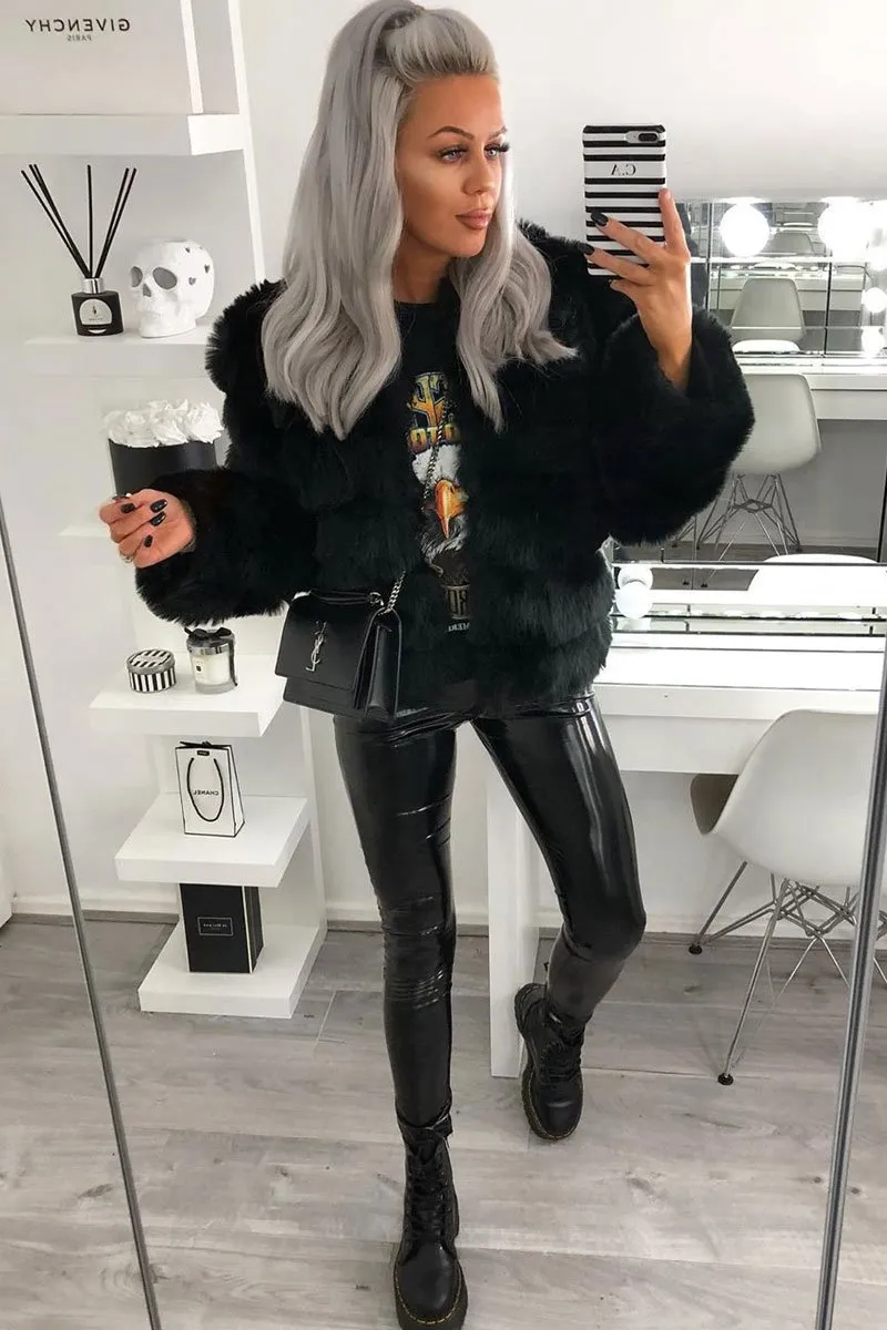 Black Faux Fur Jacket - Estelle