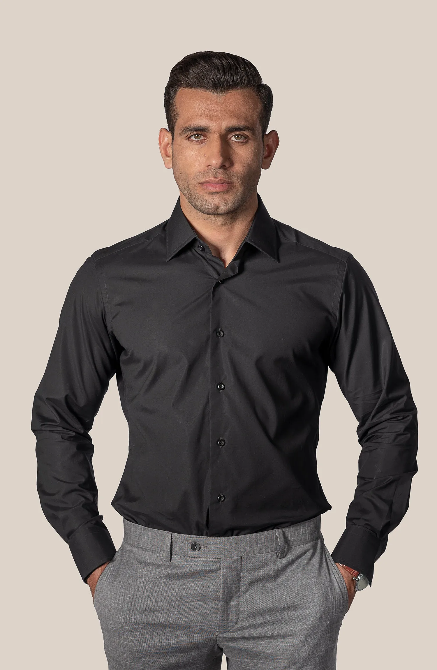 Black Poplin Plain Shirt