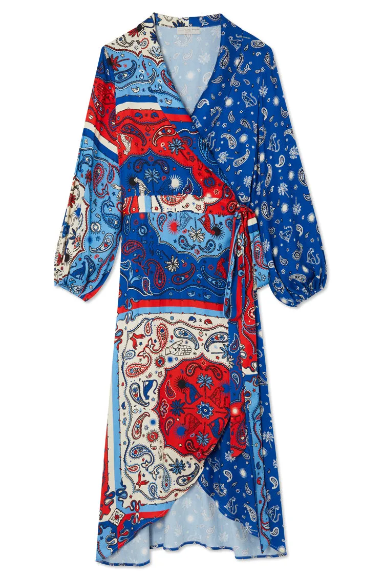 Blue Bandana Clash Brooklyn Wrap Dress