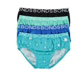 Bonds Boy 4 Pack Brief - Aqua Star Print/Pale Green/Blue/Black