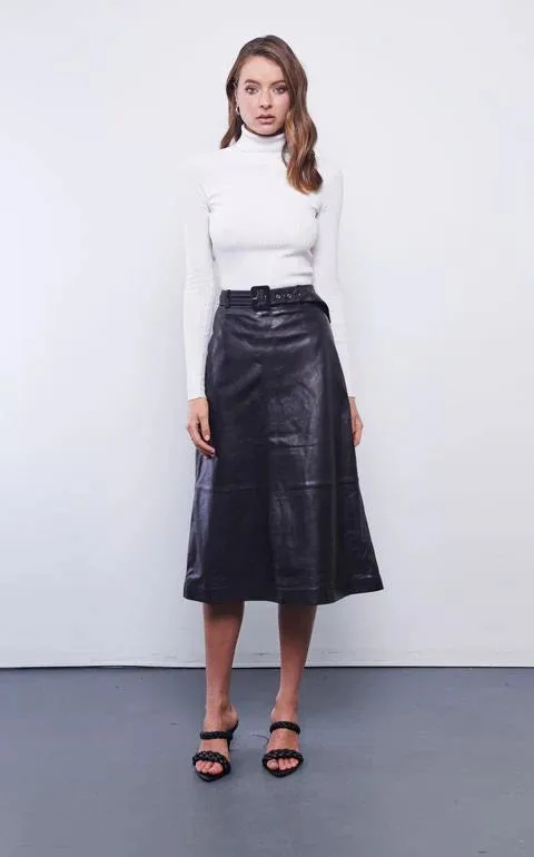 BUSINESS LEATHER PLANE SKIRT | Black