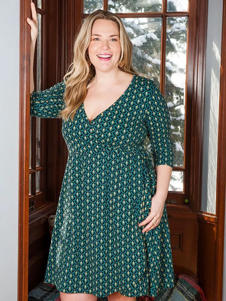 Callie Wrap Plus Size Dress Teal Bloom