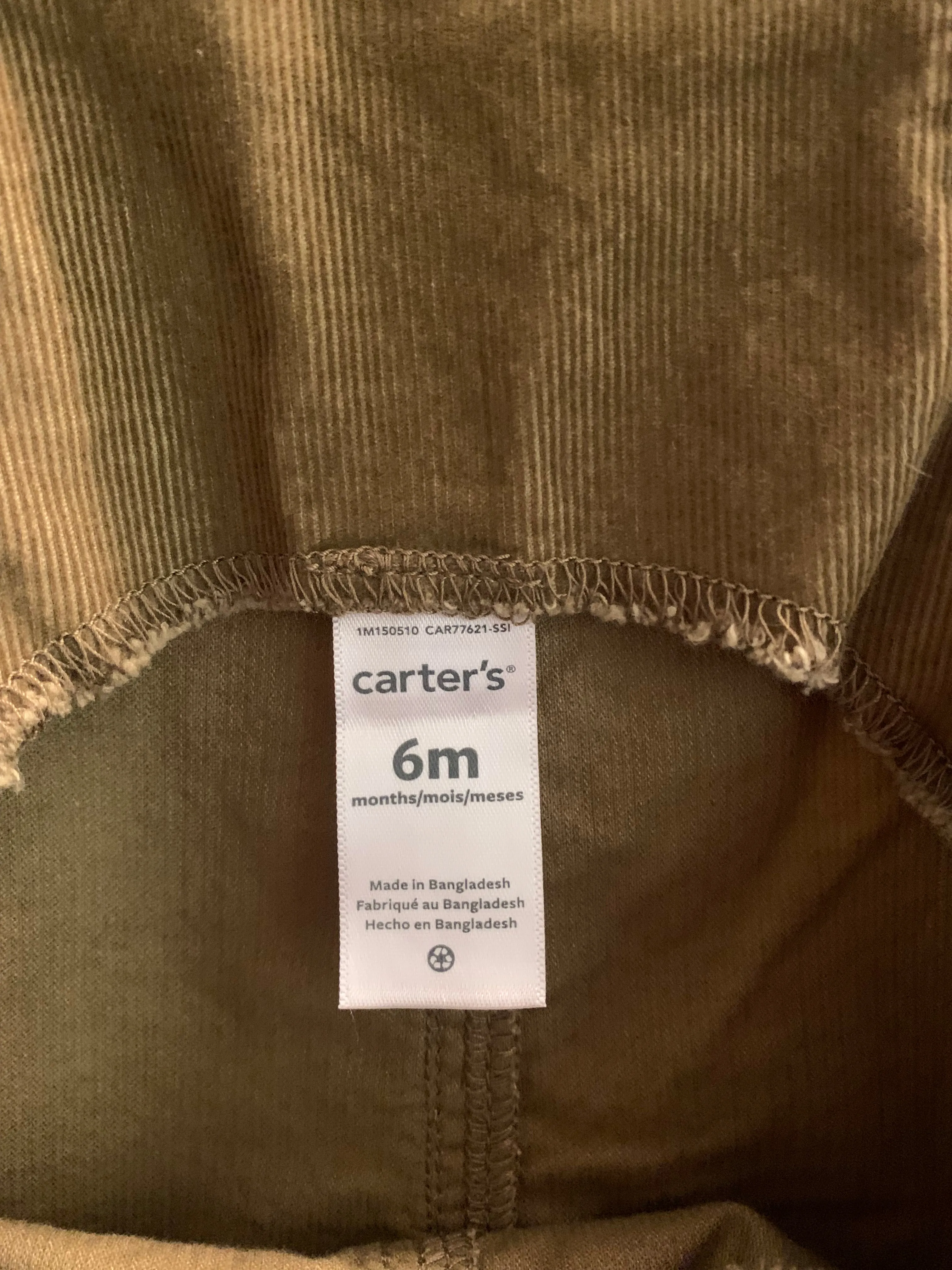 Carter’s Green Corduroy Baby Overalls Sz 6 months