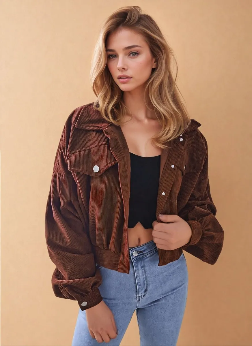 Cécile | Casual Corduroy Lantern Sleeves Jacket