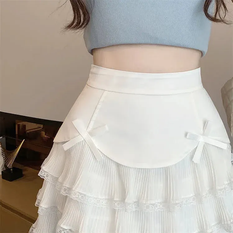 Chic High Waist Bowknot Lace Layered Mini Skirt