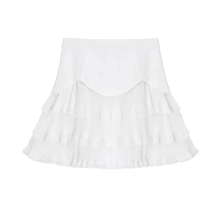 Chic High Waist Bowknot Lace Layered Mini Skirt