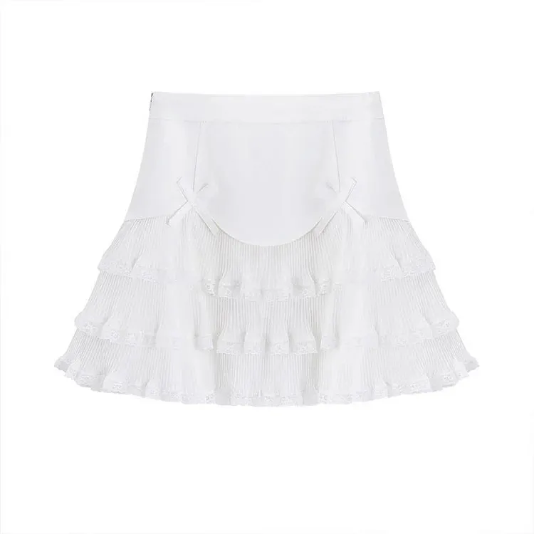 Chic High Waist Bowknot Lace Layered Mini Skirt