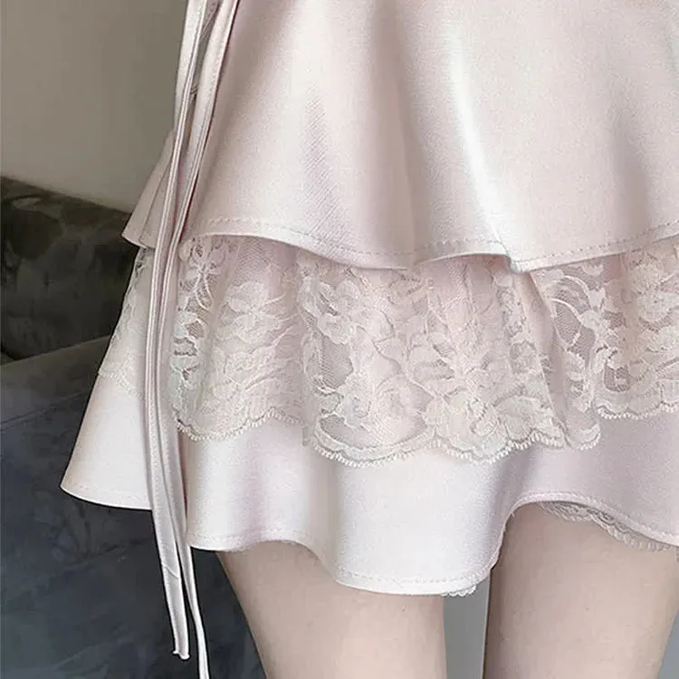 Chic High Waist Layered Lace Stitching Mini Skirt