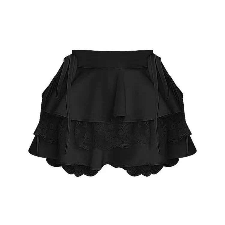 Chic High Waist Layered Lace Stitching Mini Skirt