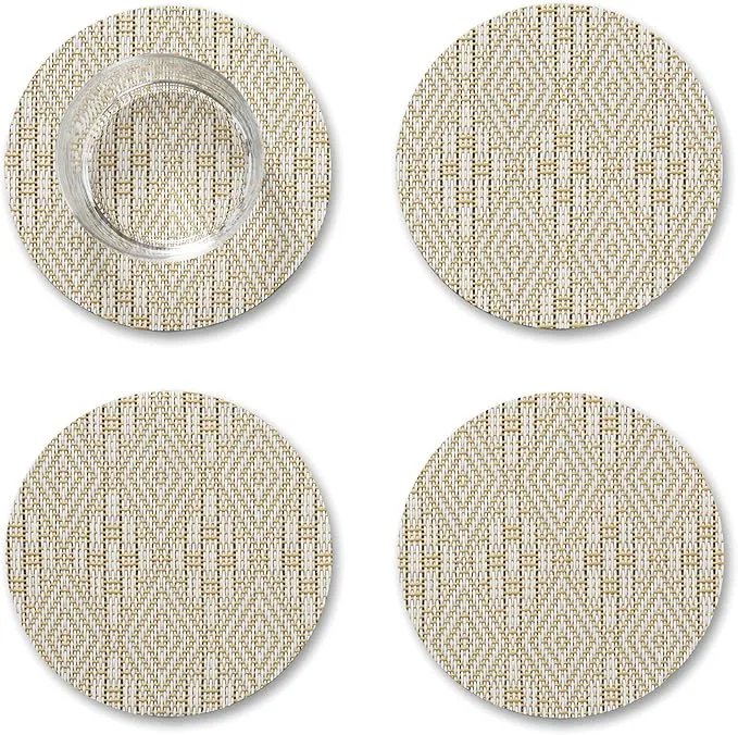 Chilewich Boxwood Geometric-Lace-Weave-Coasters - Wheat – Set of 4