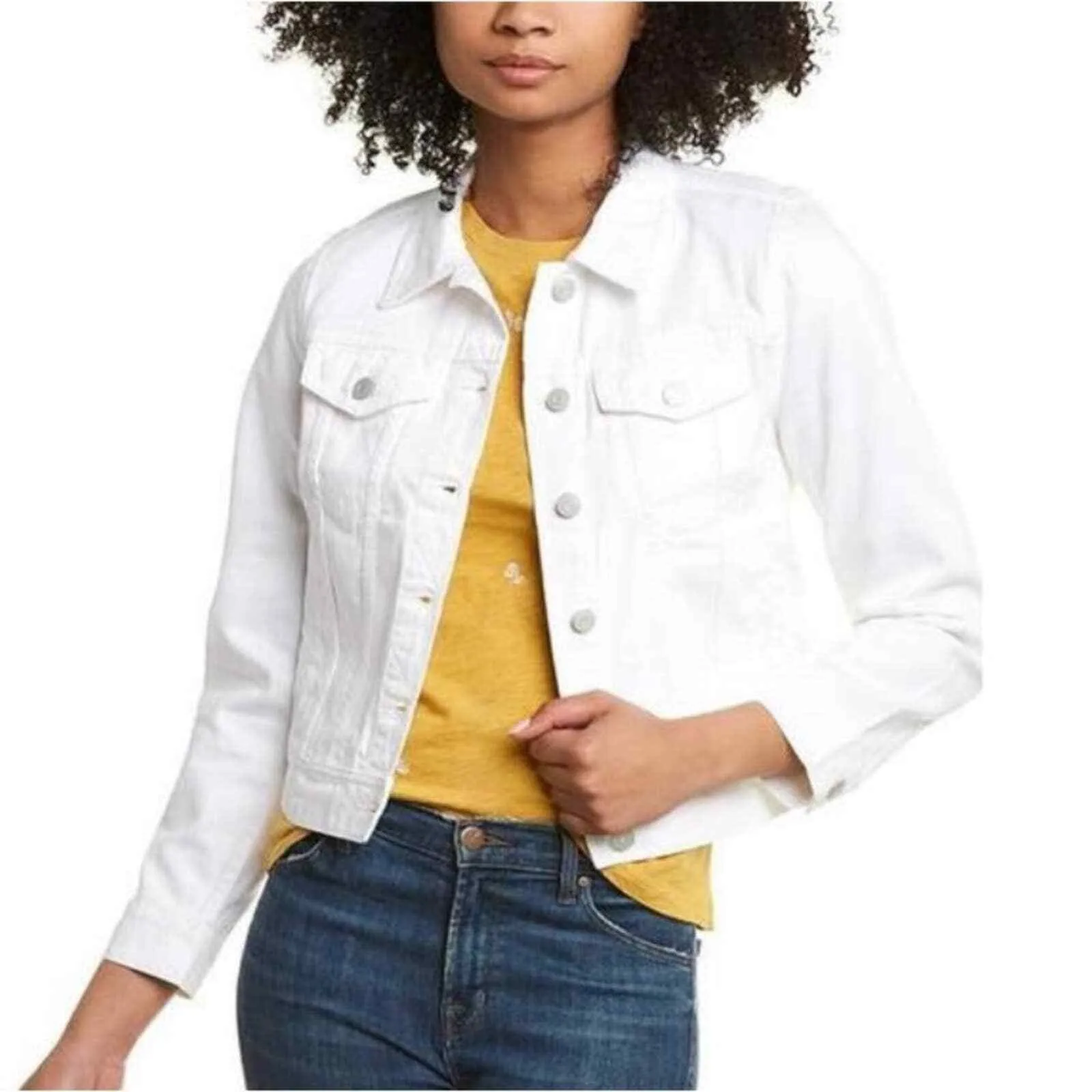 Classic Denim Jacket in White with Vintage Huipil