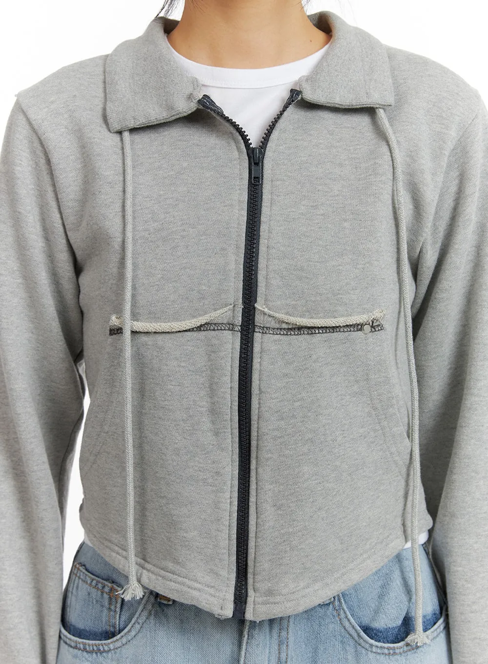 Collar Solid Drawstring Pocket Jacket CM407