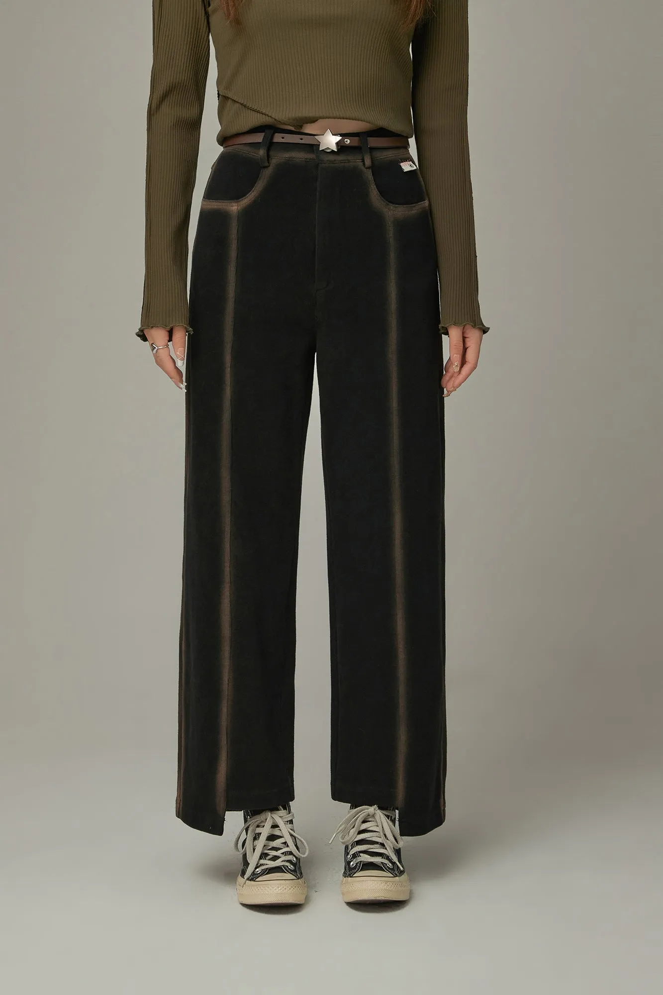 Color Corduroy Printed Line Pants