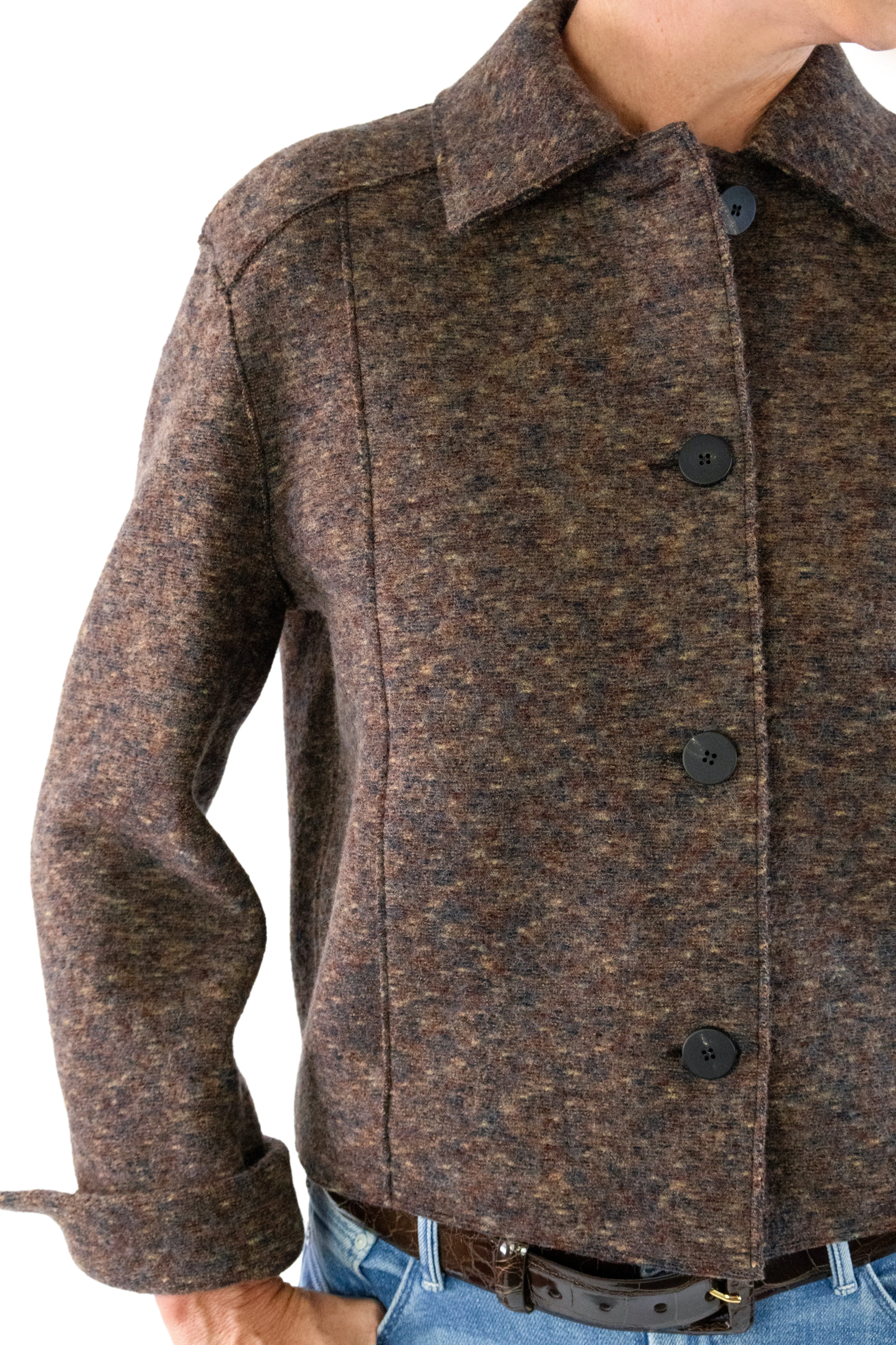 Cropped Coach Wool Jacket - Brown/ Multi