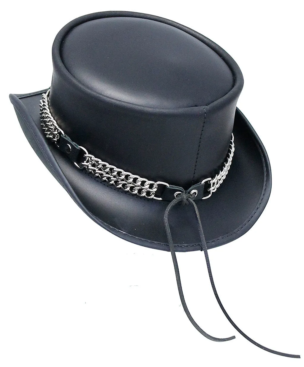 Curb Chain with Black Leather Hatband #HB-VCHAIN